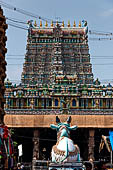 The great Chola temples of Tamil Nadu - the Sri Meenakshi-Sundareshwarar Temple of Madurai. The immense gopura gates of the outer walls. 